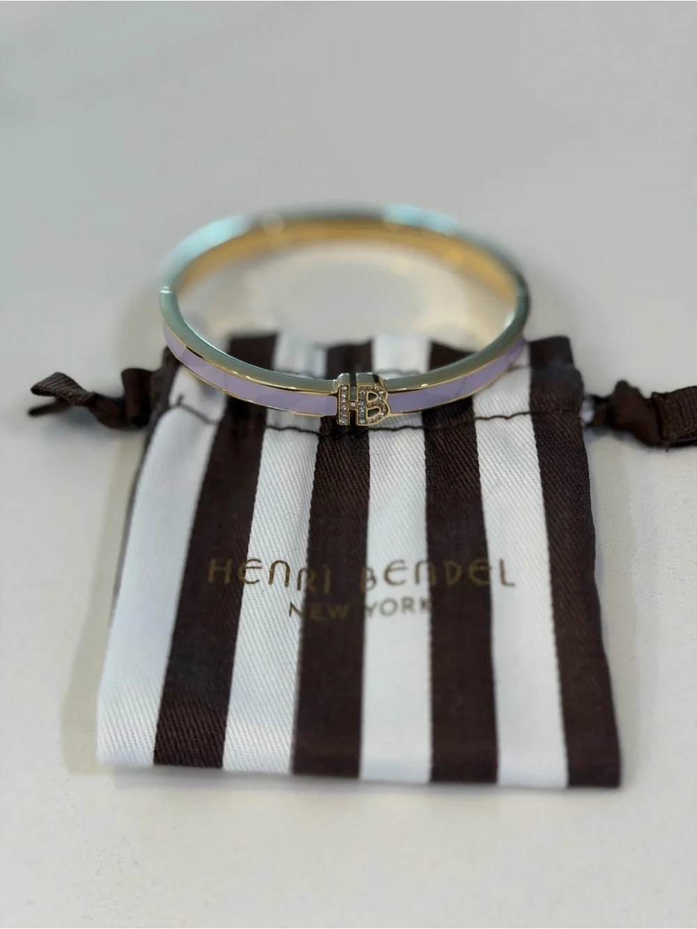 henri bendel pastel enamel HB logo bangle with gold trim